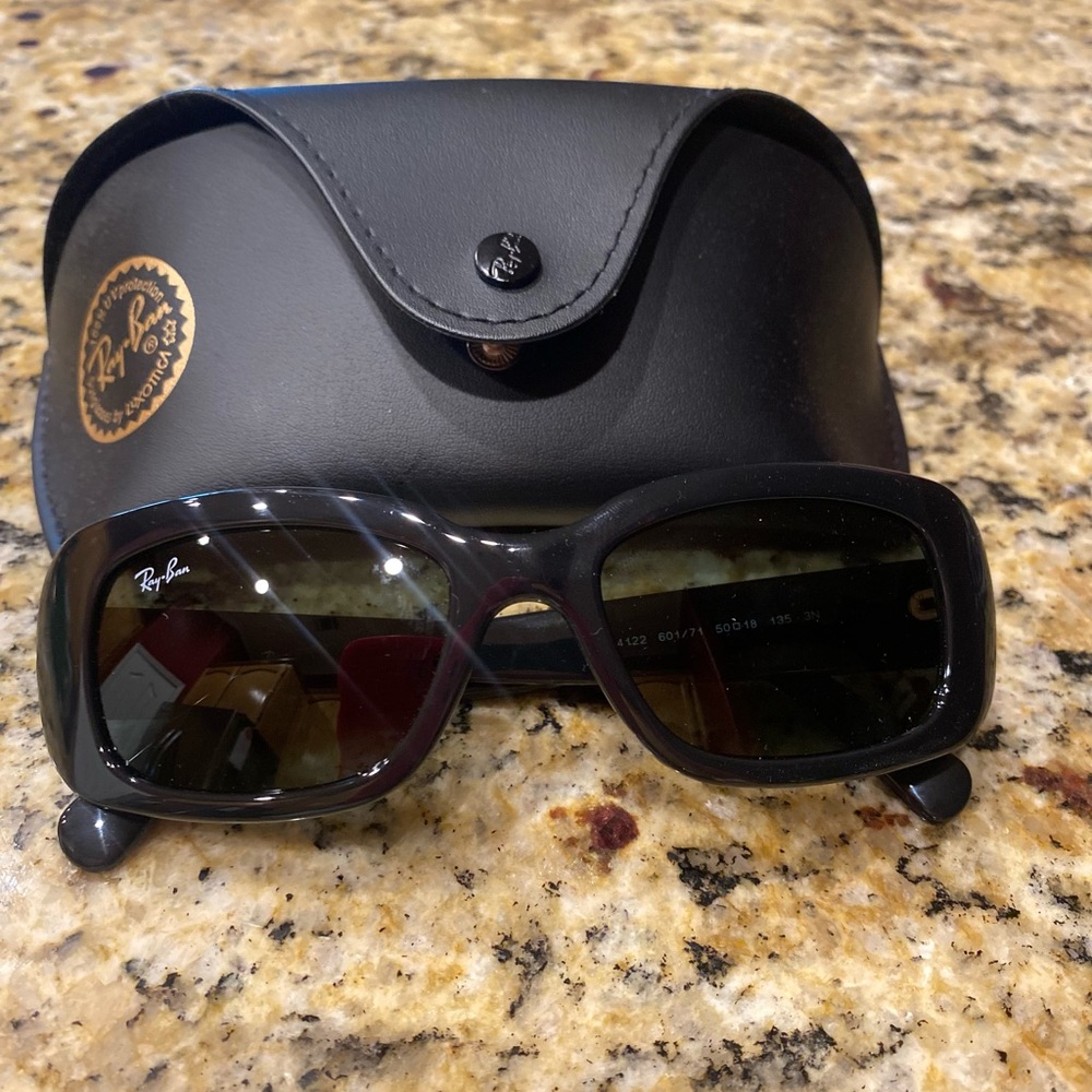 Ray-Ban sunglasses, brand new! Rectangular, black w/traditional green lenses.